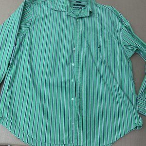 Nautica Green & White Striped Button-Up Shirt XL